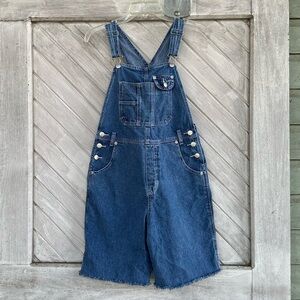 Vintage Denim Shortalls Fringed Hem Arizona Jean Co. L Juniors